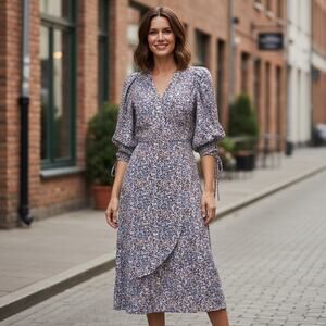 Magali Pascal Milena Silk Blend Floral Puff Sleeve Midi Dress In Liberty Size XS